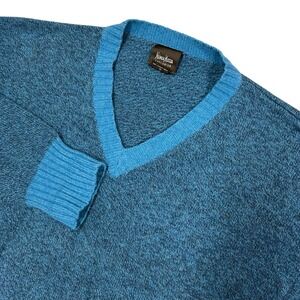 Neiman Marcus Lambswool Sweater Mens Large Blue V-Neck Pullover (Holes)